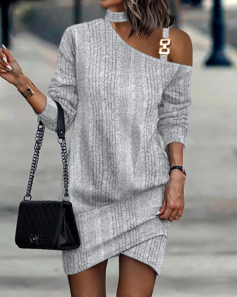 

Cold Shoulder Long Sleeve Dress, Gray