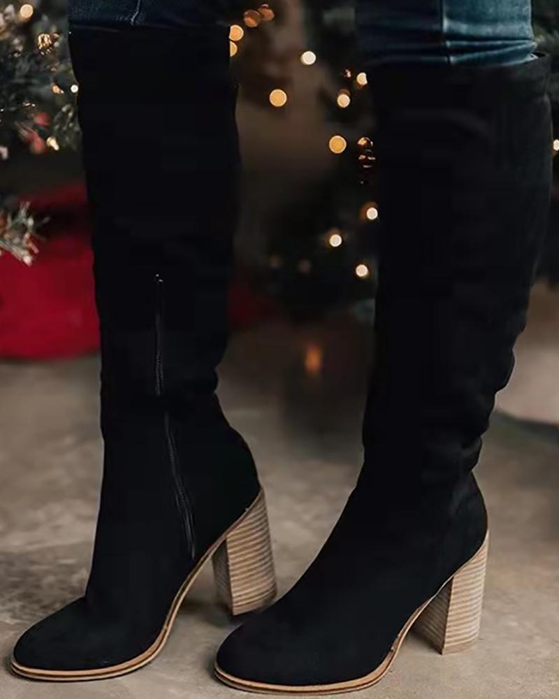 

Point Toe Zipper Design Long Boots, Black