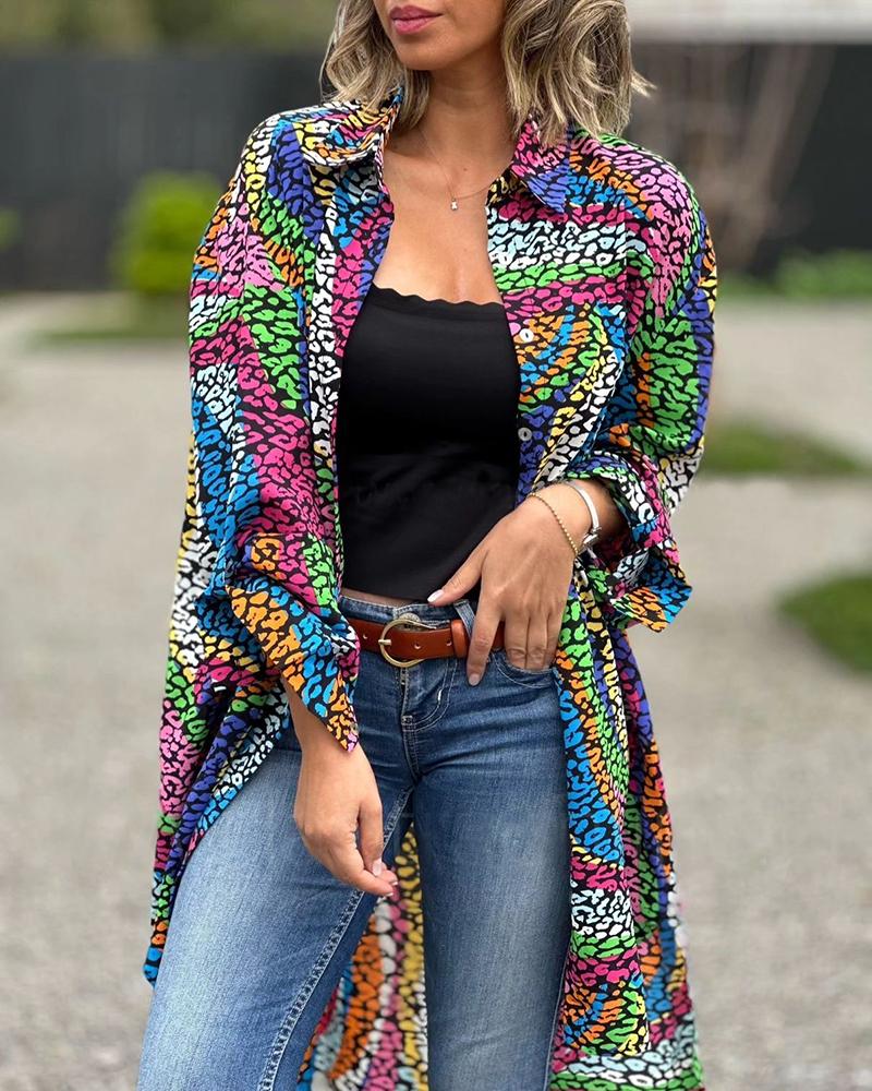 

Colorblock Leopard Print Roll Up Sleeve Coat, Multicolor