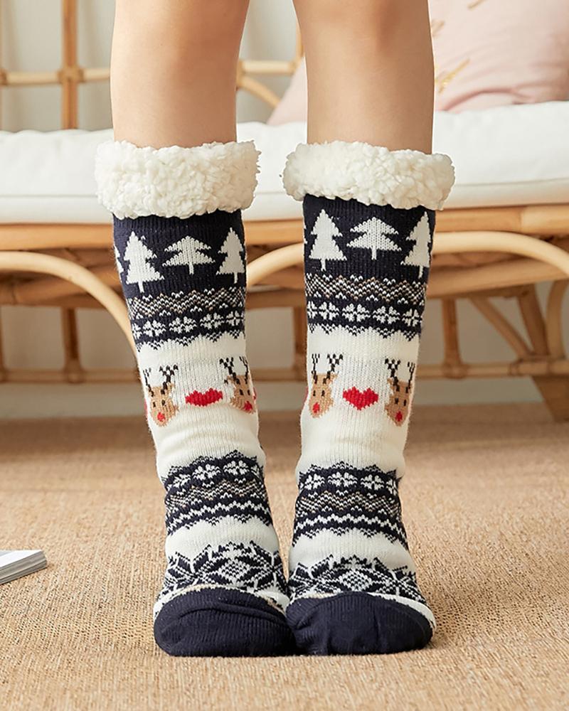 

1Pair Christmas Reindeer Snowflake Cartoon Slogan Knit Thermal Socks, Style10