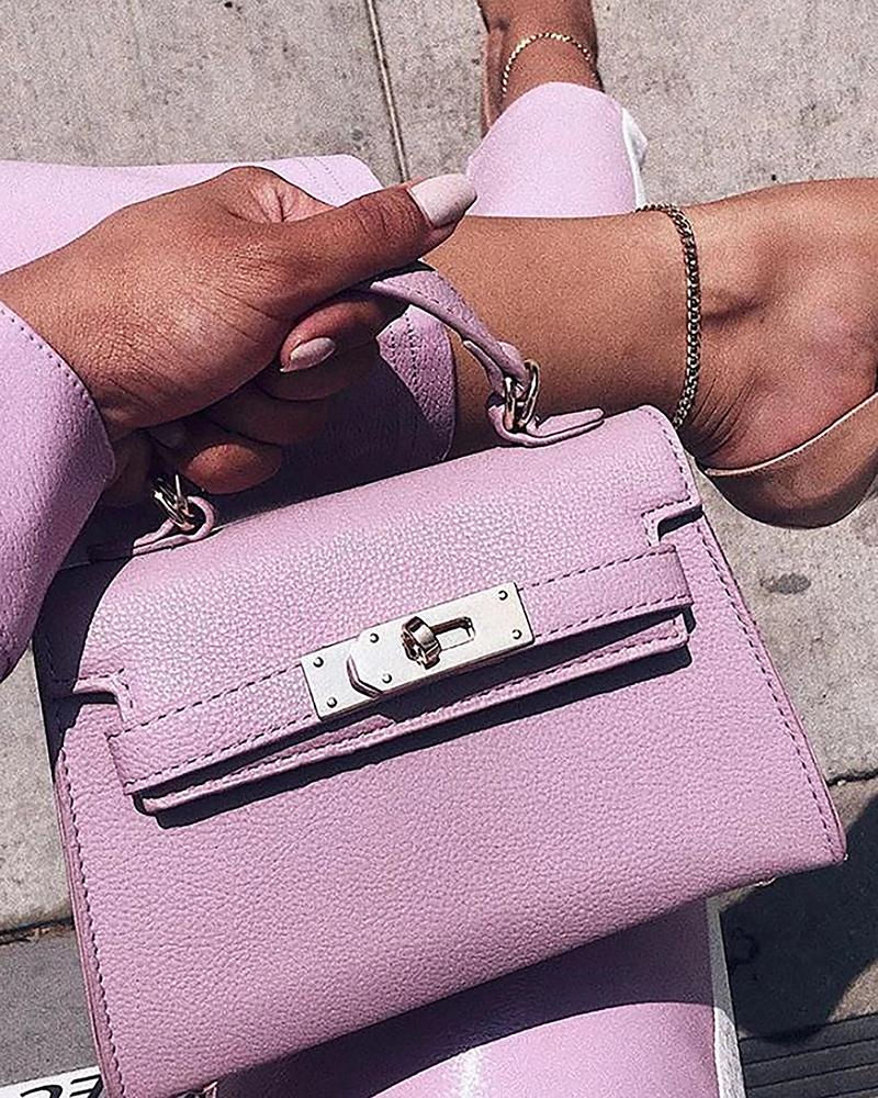 

Twist Lock Square Satchel Bag, Purple