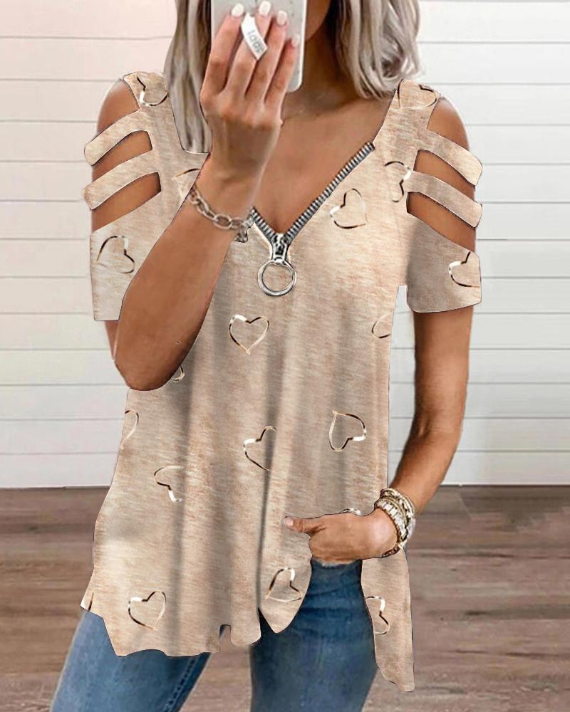 

Printed Short Sleeve Blouse, Brown