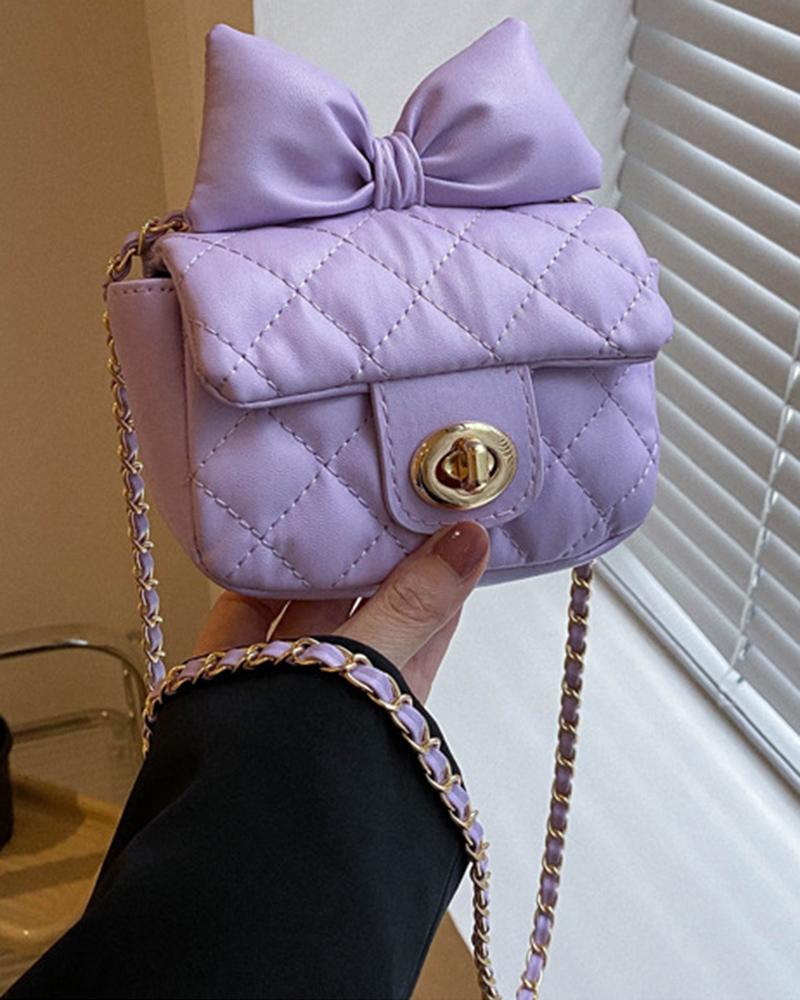 

Bowknot Design Quilted Twist Lock Square Crossbody Bag, Purple