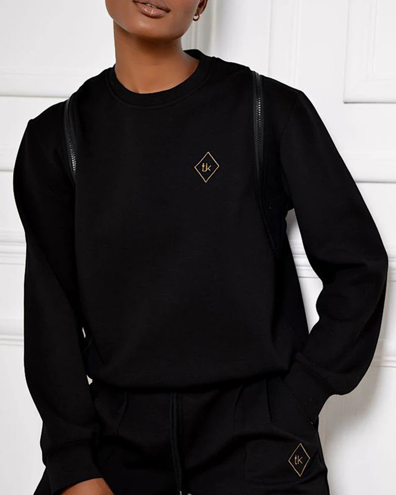 

Plus Size Letter Print Zipper Detail Sweatshirt, Black