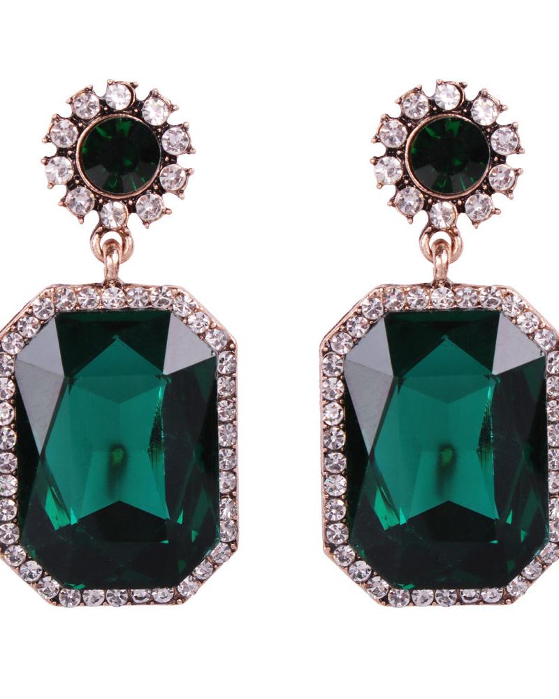 

1Pair Square Rhinestone Decor Drop Earrings, Green