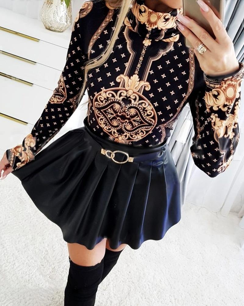 

Vintage Baroque Print Long Sleeve Top, Black