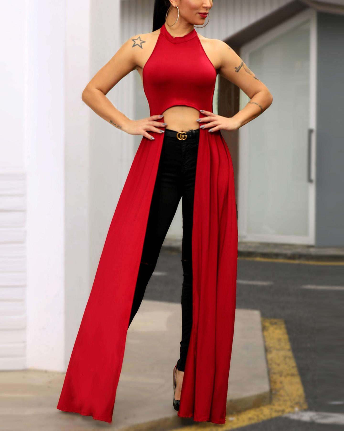 Halter Backless High Slit Top