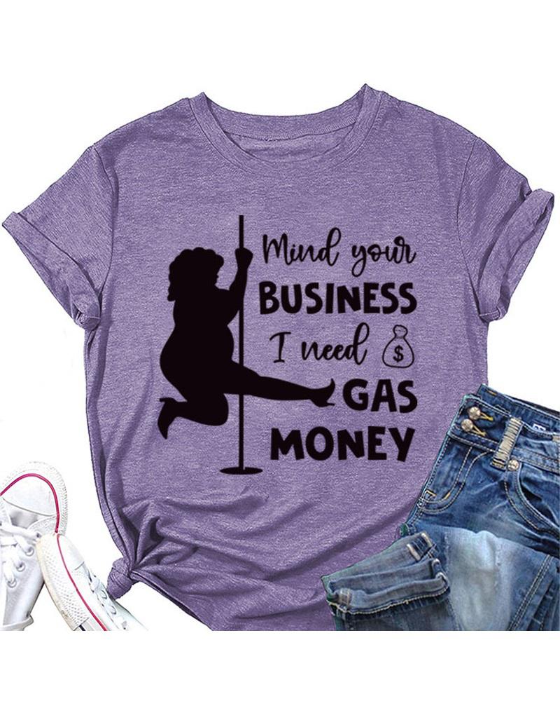 

Letter Figure Print Short Sleeve Casual T-shirt, Purple