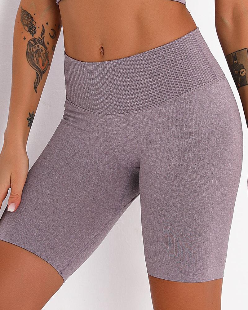 

Solid Skinny High Elastic Yoga Shorts, Dark purple