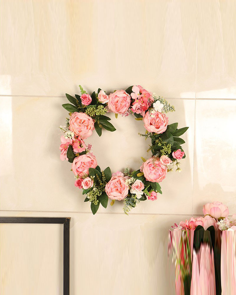 

Peony Flowers Artificial Wreath Spring Floral Wreath For Front Door Wedding Christmas Party Wall Window Decoration, Pink