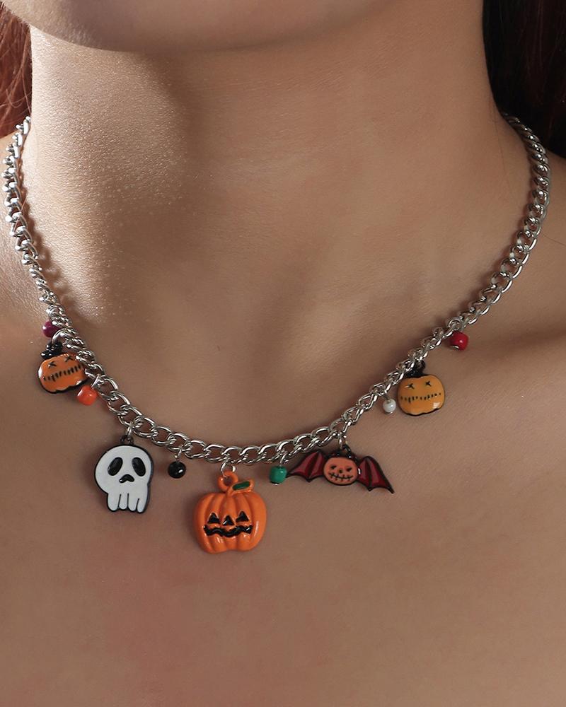 

Halloween Ghost Pumpkin Bat Pendant Necklace, Orange