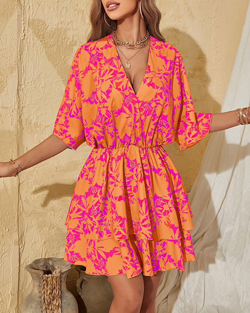 

Plants Print Twist Design Casual Dress, Multicolor