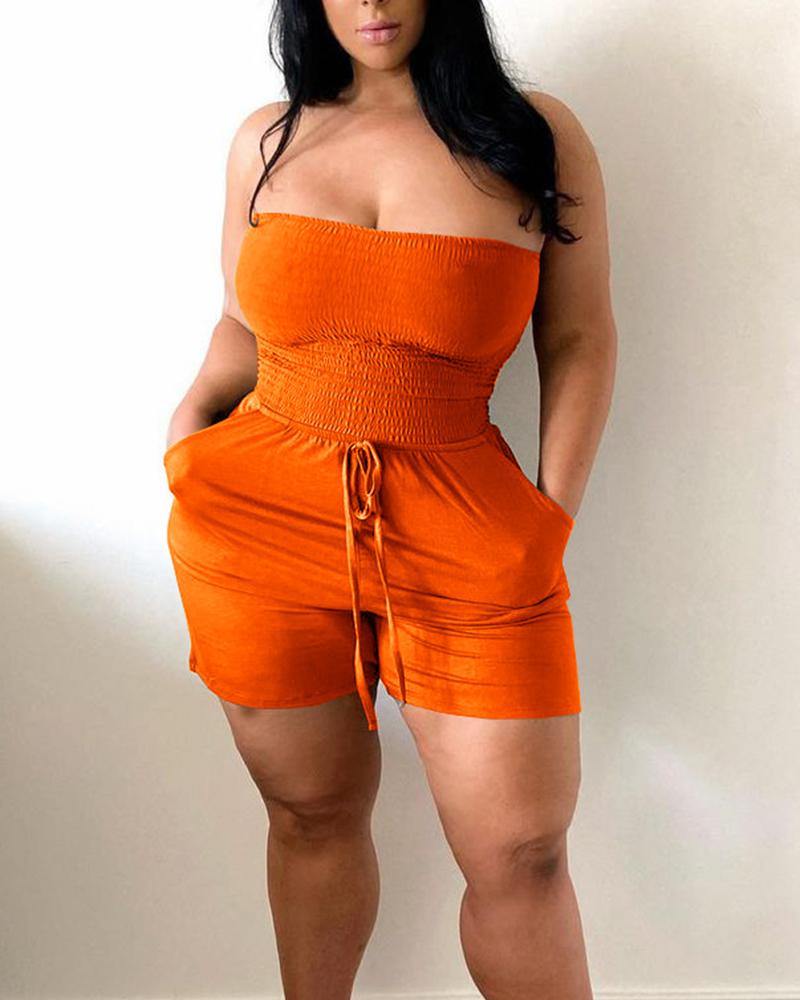 

Bandeau Shirred Pocket Decor Romper, Orange
