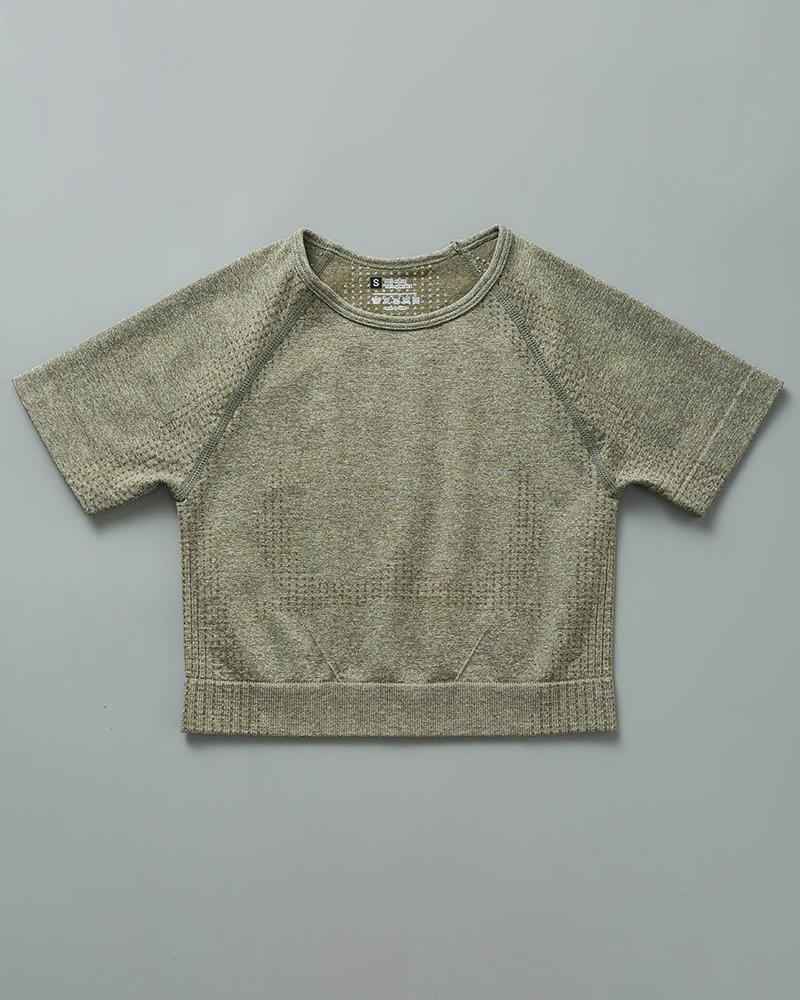 

Plain Short Sleeve Round Neck Skinny Active Tops, Army green