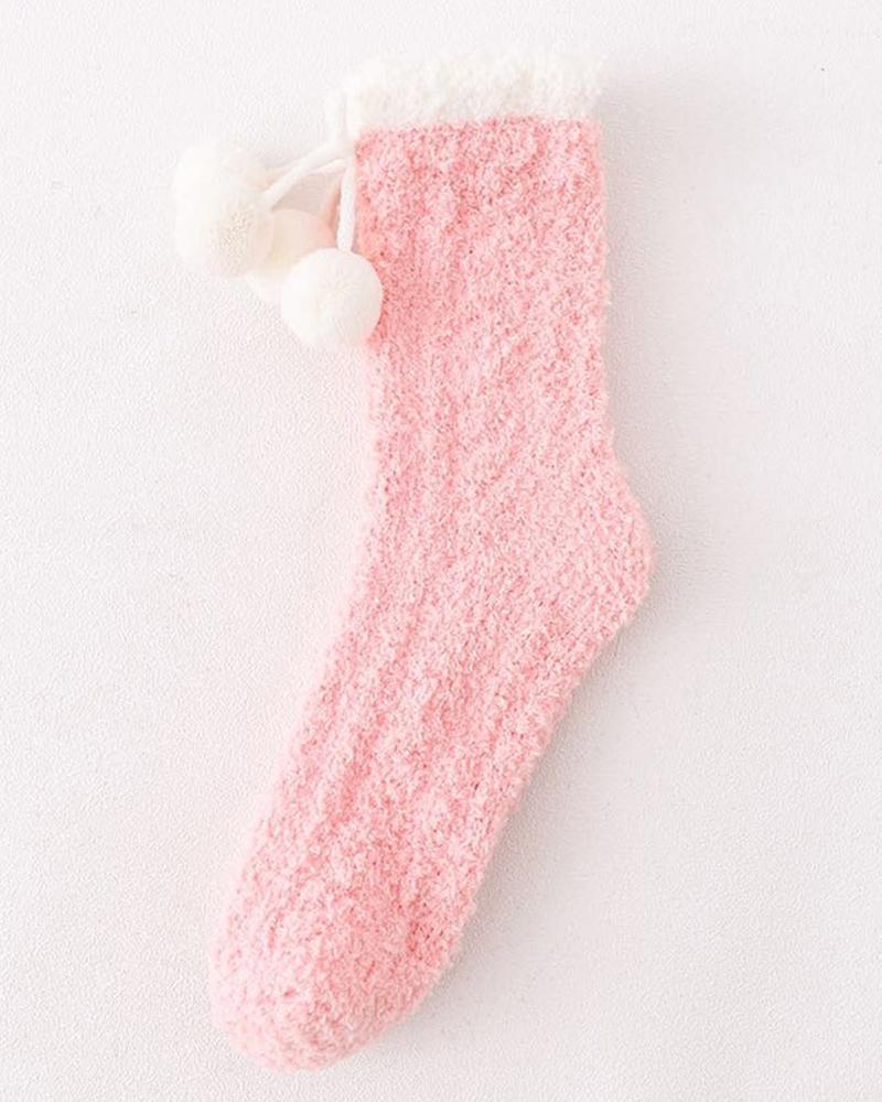 1Pair Pom Pom Fuzzy Thermal Socks