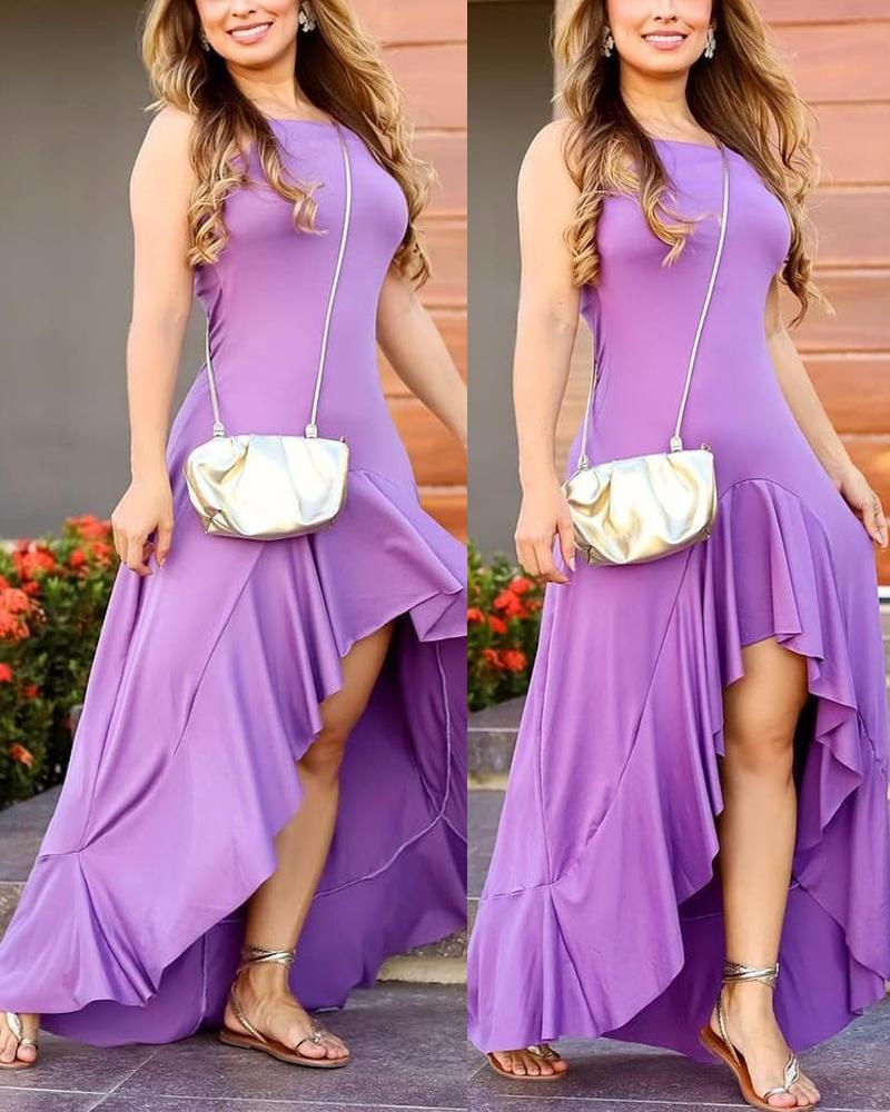 

Asymmetrical Ruffle Hem Maxi Dress, Purple