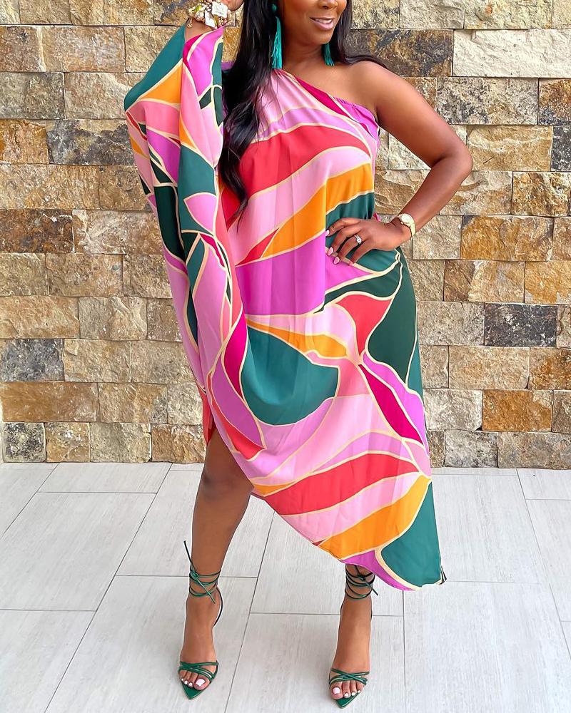 

Colorblock One Shoulder Asymmetrical Dress, Multicolor