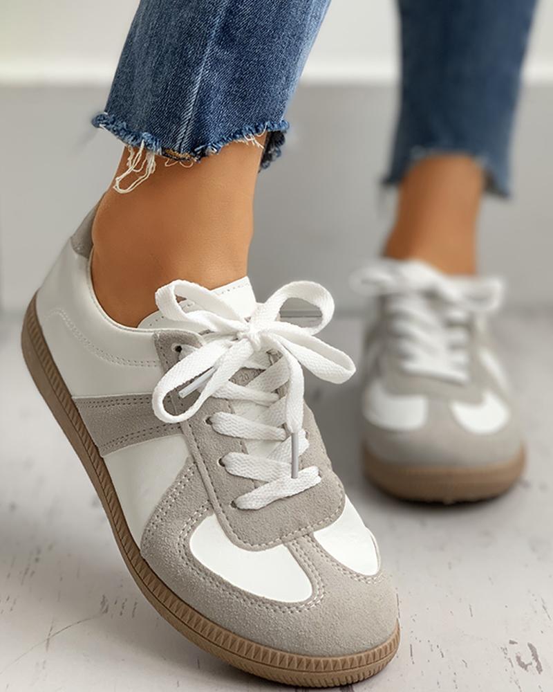 

Retro Suede Colorblok Lace-Up Sneakers, Gray