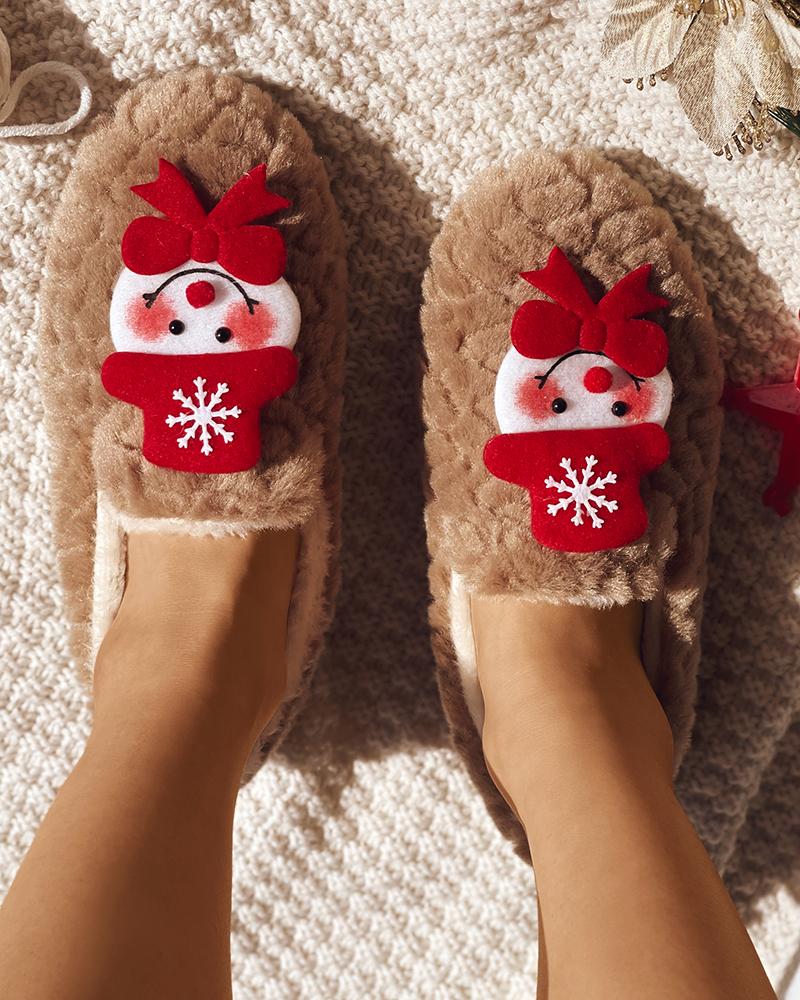 

Christmas Snowman Decor Fluffy Slip On Shoes, Khaki