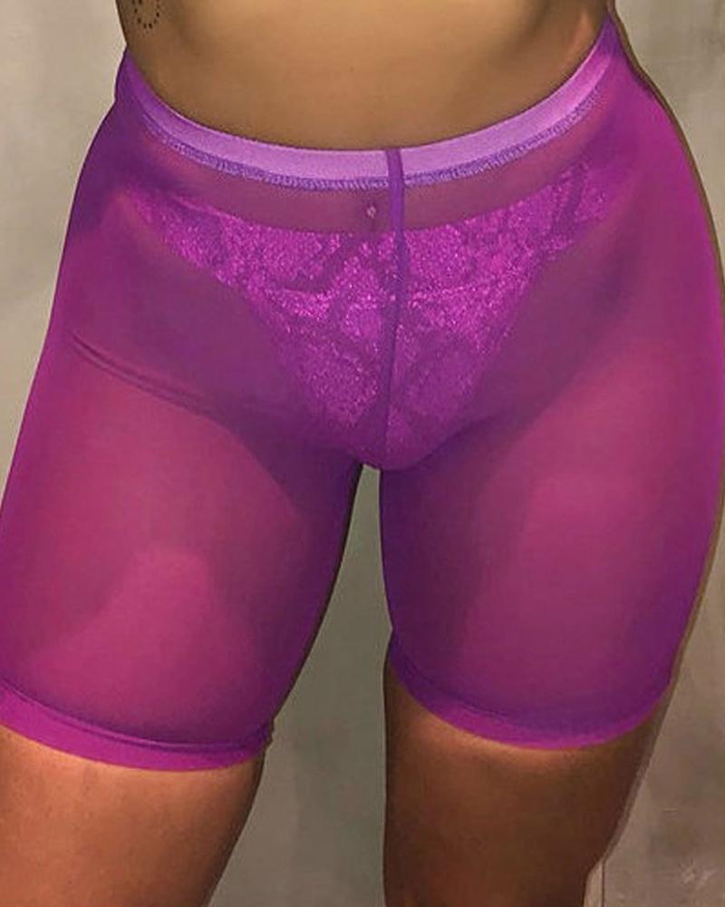 

Solid See Through Mesh Short, Purple