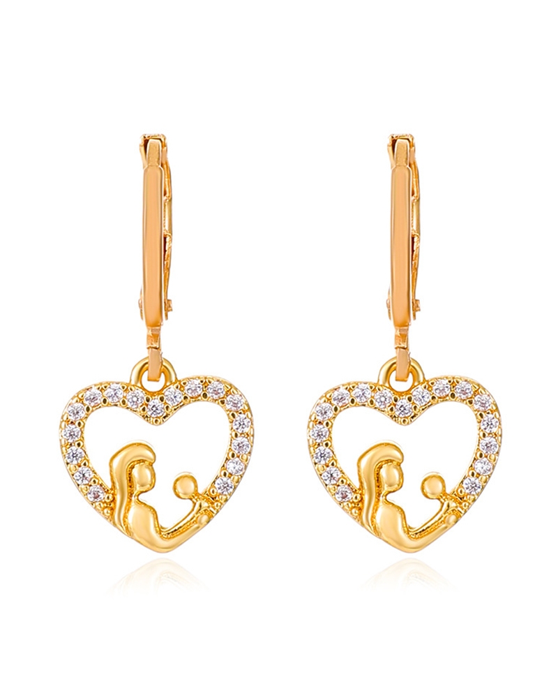 

1Pair Mother's Day Gift Rhinestone Mother And Child Silhouette Heart Shaped Earrings, Gold