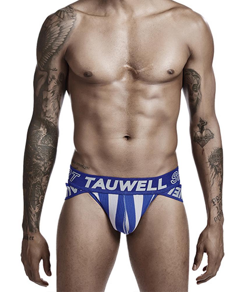 

Striped Letter Print Cut-out Underpants, Blue