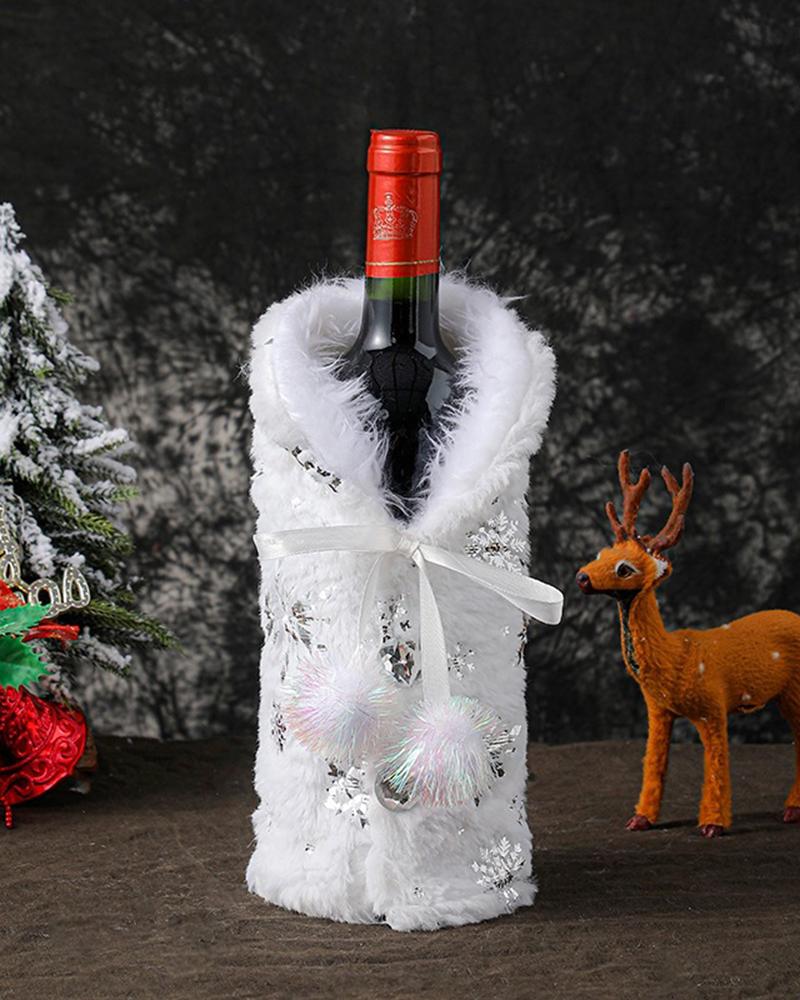 Christmas Fuzzy Snowflake Tassel Wine Bottle Decoration