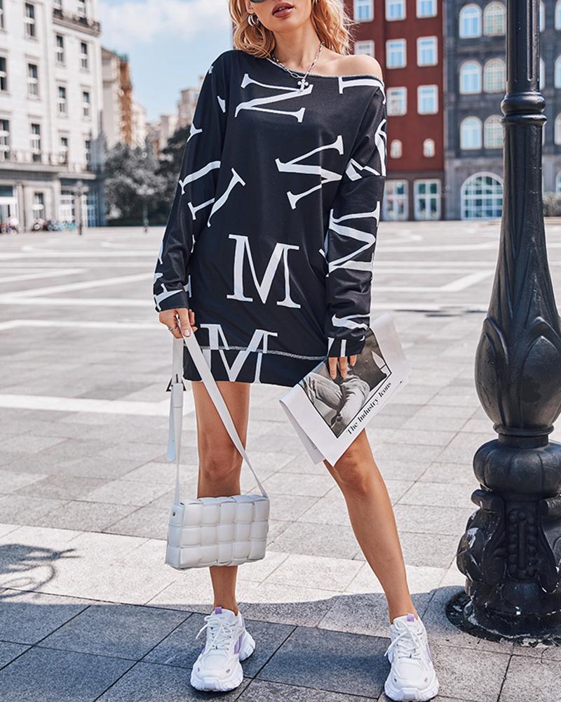 

Letter Print Long Sleeve Casual Sweatshirt, Black