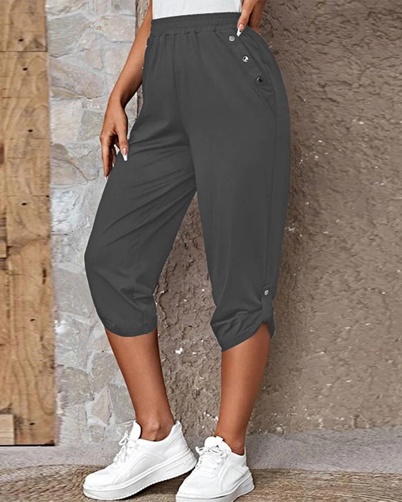 

High Waist Buttoned Pocket Design Pants, Gray