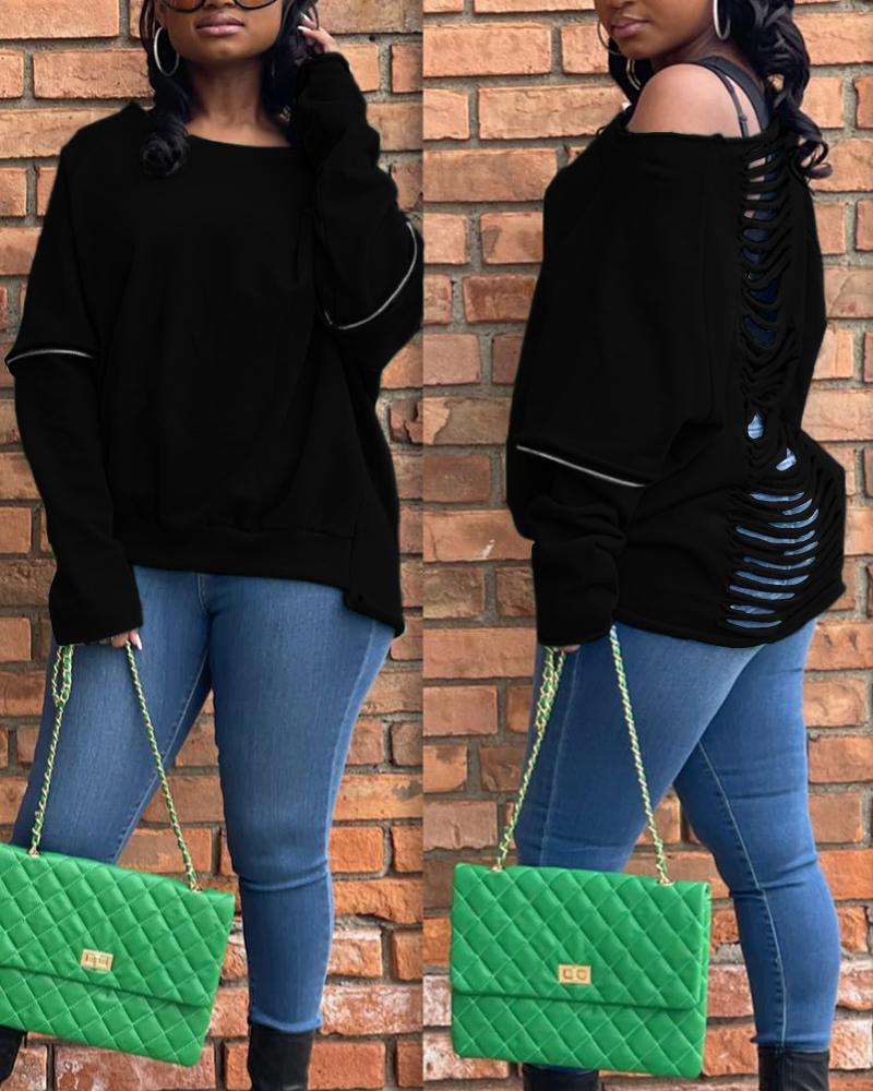 

Ladder Cutout Long Sleeve Top, Black