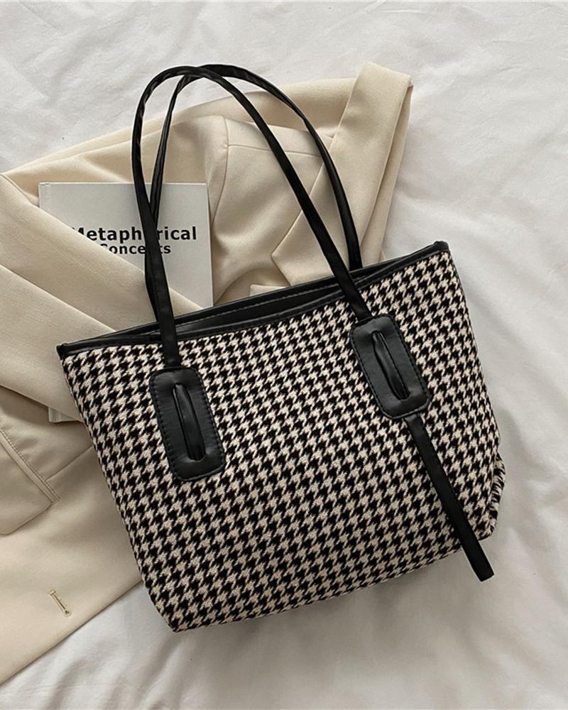 Houndstooth Large Capacity Tote Bag