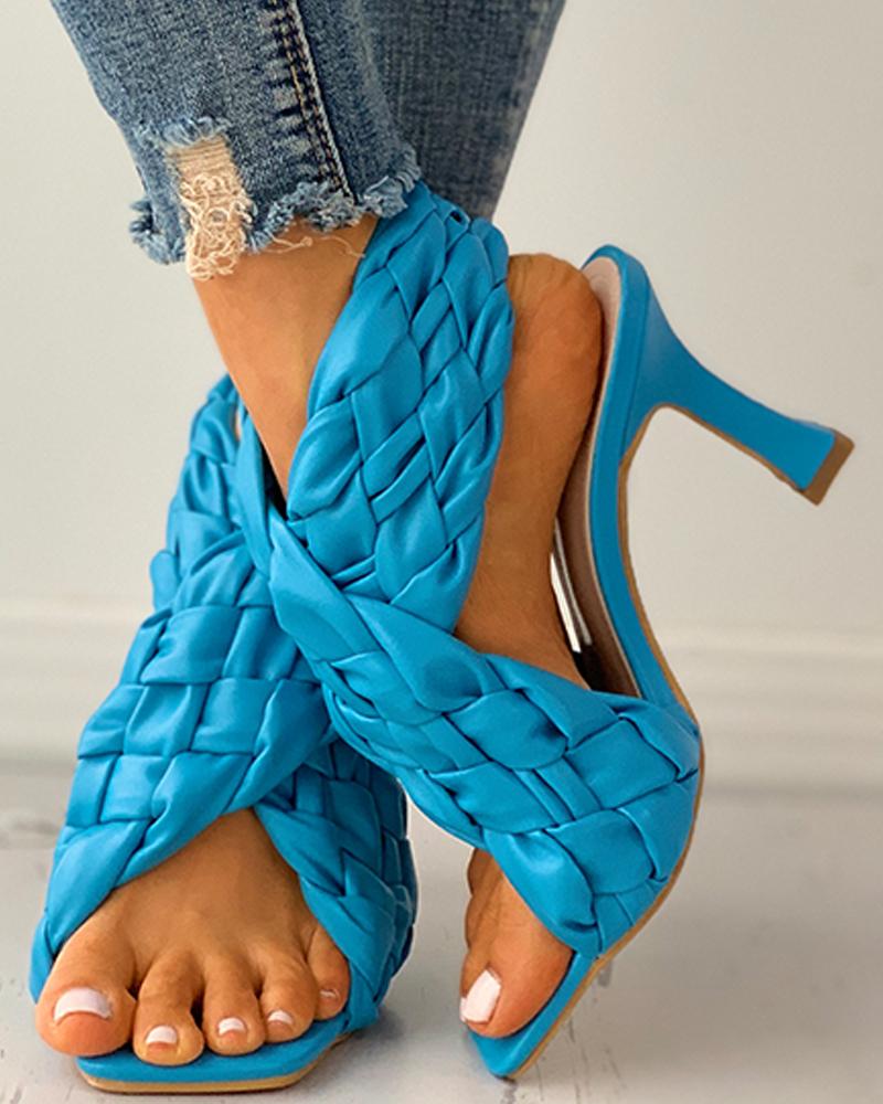 

Braided Square Toe Slingback Heeled Sandals, Blue