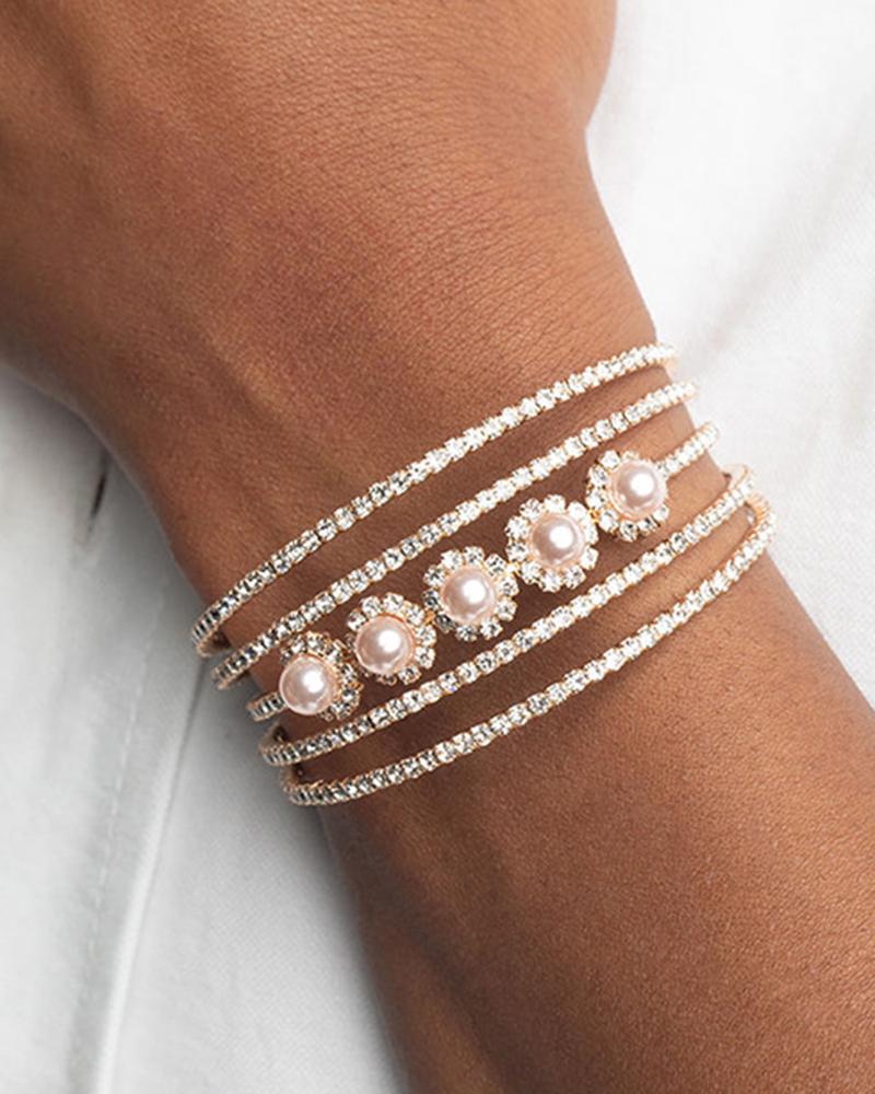 

Layered Rhinestone Beaded Bracelet, Gold