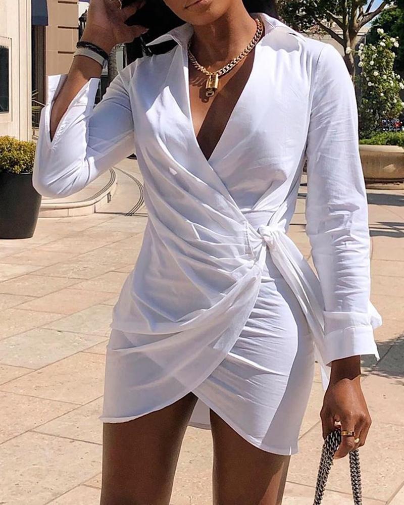 

Knotted Ruched Design Shirt Dresses, White