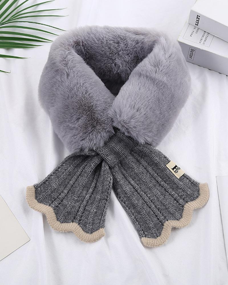 

1pc Colorblock Warm Soft Fuzzy Wrap Around Loophole Scarf, Gray