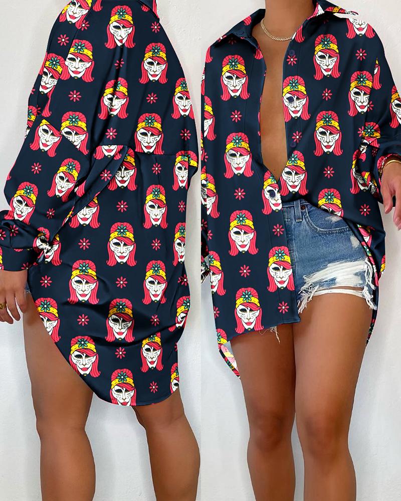 

Halloween Print Long Sleeve Button Down Shirt, Multicolor