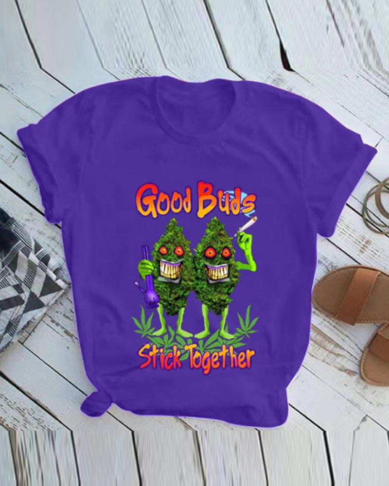 

Christmas Cartoon Buds Print Short Sleeve T-shirt, Purple