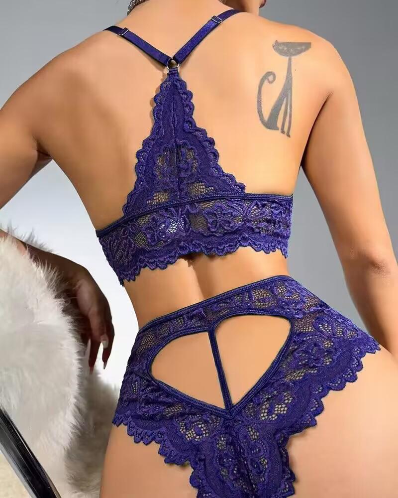 Bow Decor Cutout Lace Lingerie Set