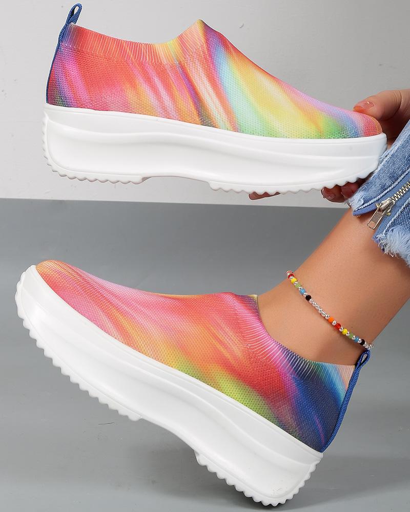 

Rainbow Ombre Platform Knit Slip-On Sneakers, Red
