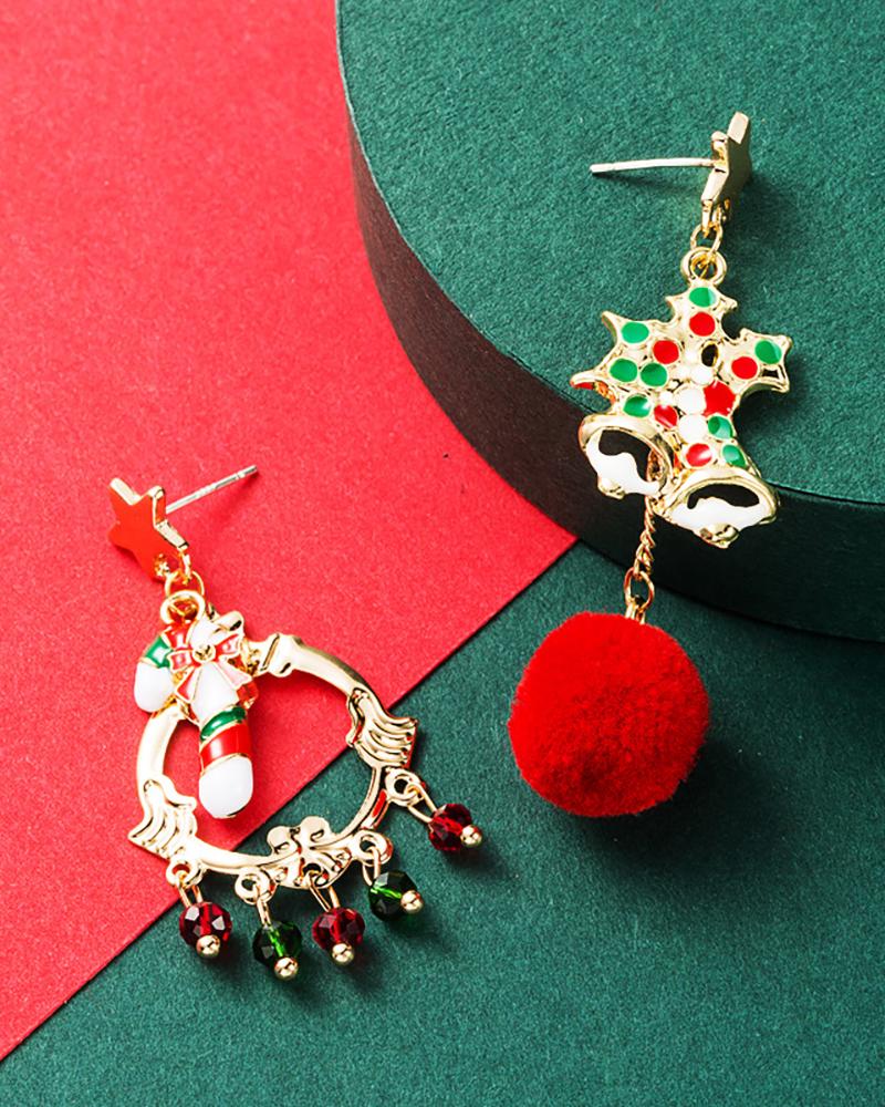 

Christmas Pattern Pom Pom Drop Earrings, Red