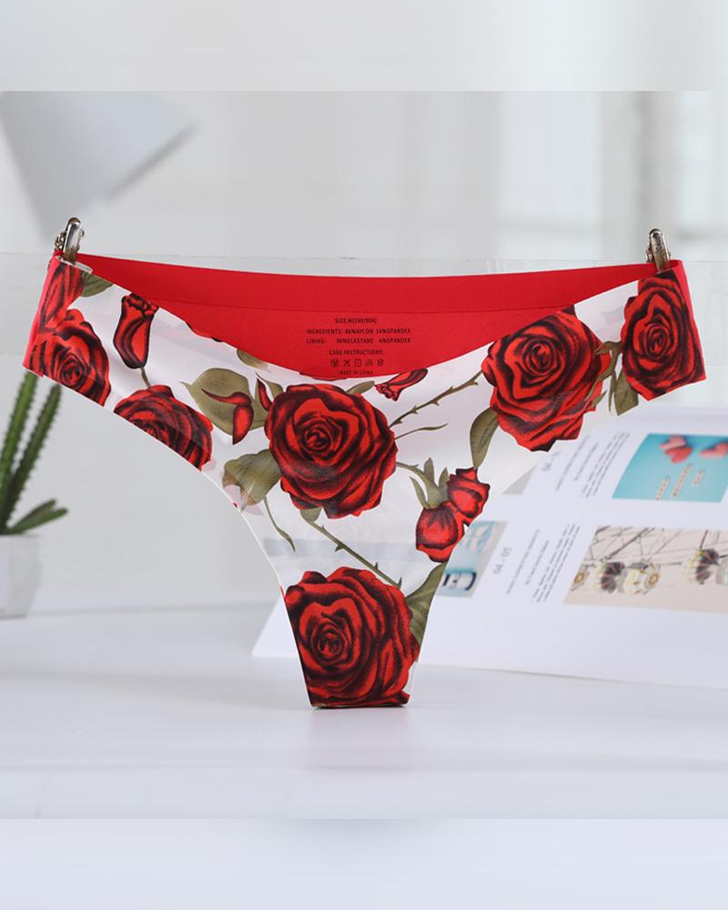 

All Over Print Low Waist Skinny Thong Panties, Red