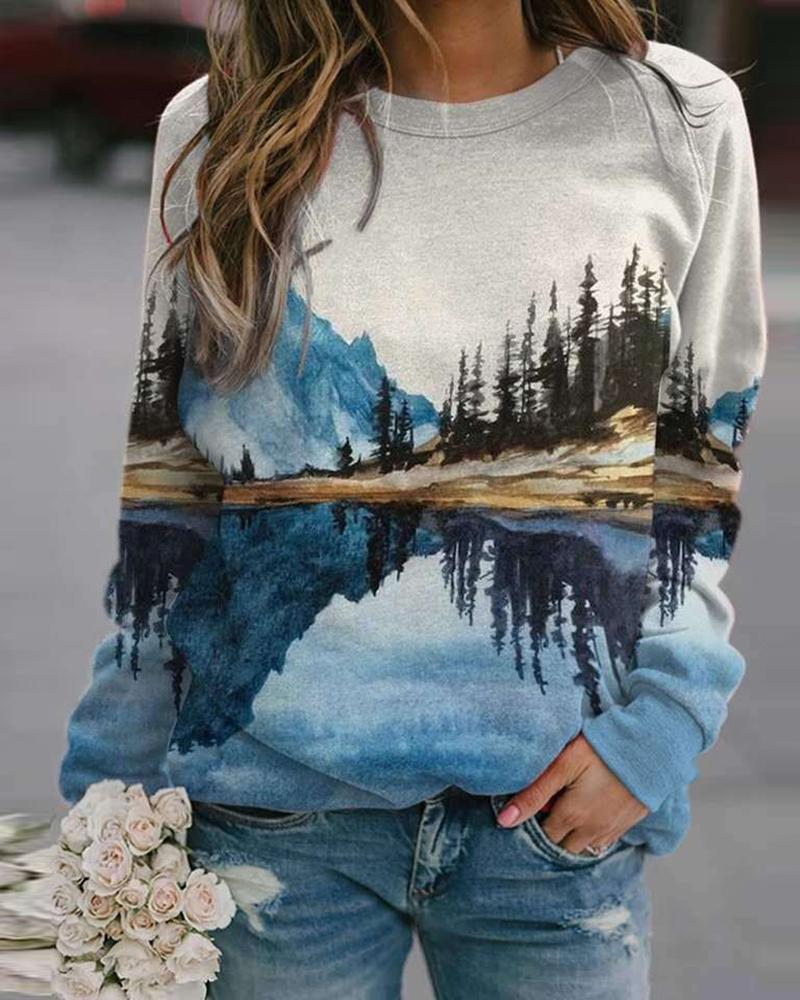 

Long Sleeve Landscape Print Sweatshirt, Style1