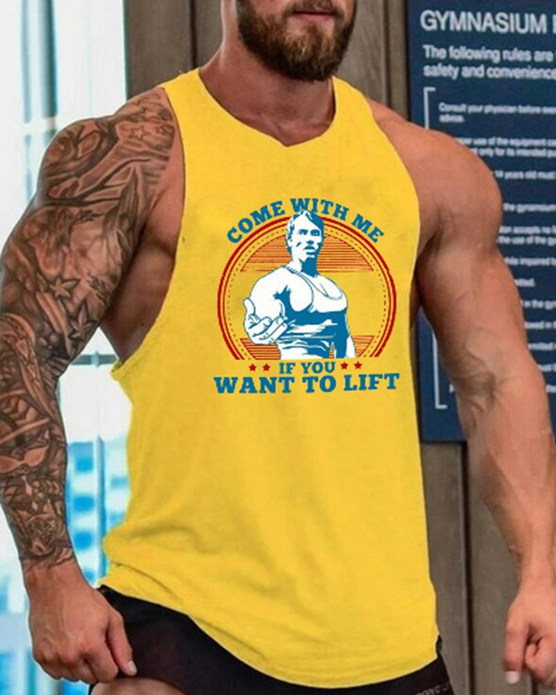 

Figure Print Sleeveless Sport Tank, Yellow