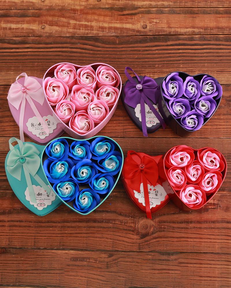 

1pc Rose Soap Flower Bouquet Valentine's Day Heart Shaped Gift Box, Red