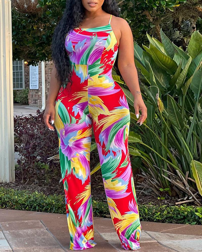 

Abstract Print Spaghetti Strap Jumpsuit, Multicolor