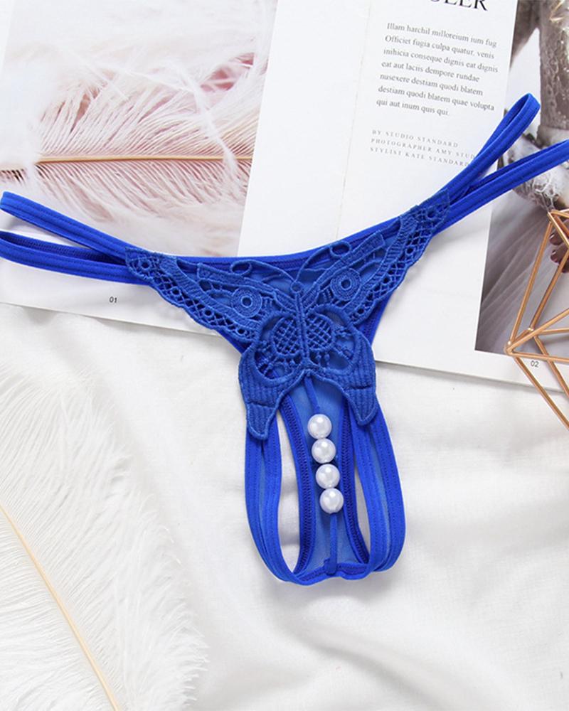 

Sexy Skinny Butterfly Pattern Embroidery Low Waist Panties, Blue