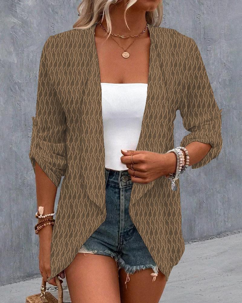 

Roll Up Sleeve Open Front Textured Coat, Khaki