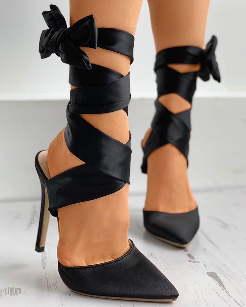 

Ribbon Bandage Close Toe Stiletto Heel, Black
