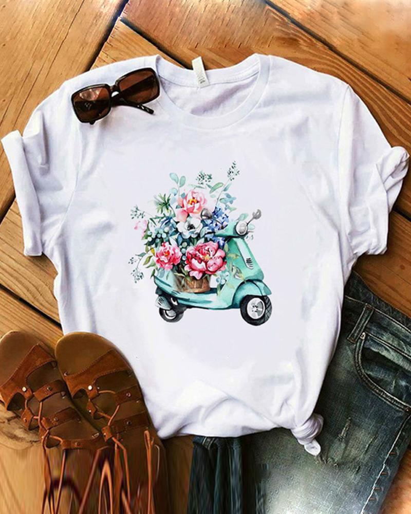 

Eyelash Print Short Sleeve Casual T-shirt, Style2