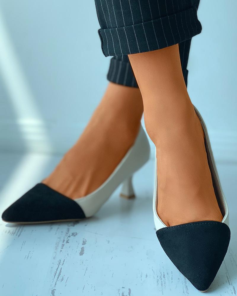 

Suede Pointed Toe Pyramid Heels, Beige